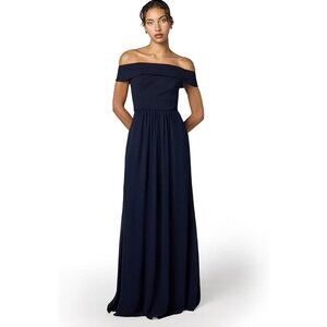 🩷🩷 Adrianna Papell Off The Shoulder Crepe Chiffon Gown Size 0 Midnight NWT